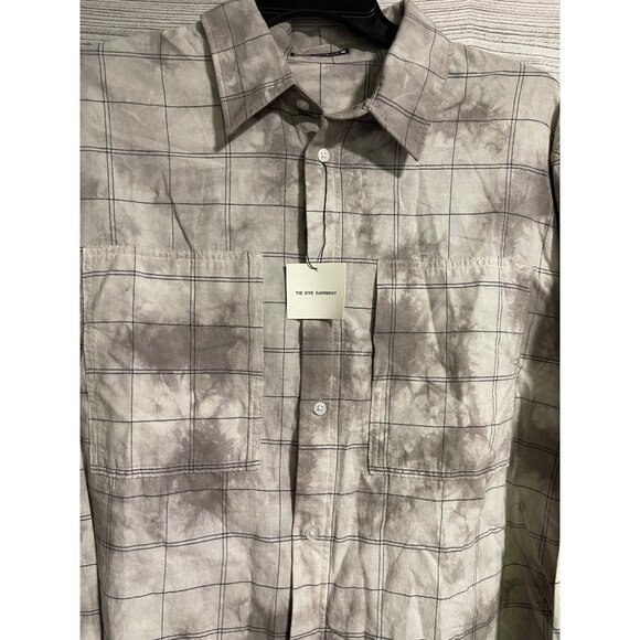 Zara Gray Tie Dye Long Sleeve Button Up Shirt Mens M Check Pattern Cotton - Picture 3 of 7